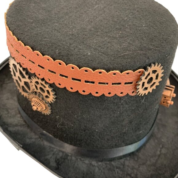 Unisex VTG Festival Adult Steampunk Black Top Hat Gears Chains Size OS 23" 7736 - Picture 4 of 6